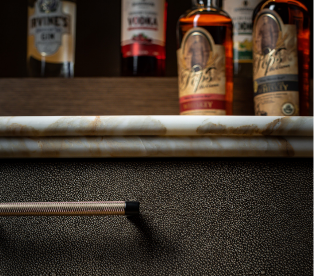 Onyx bar top detail with knurled brass pull